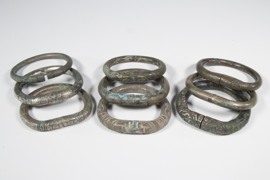  9 ANCIENT CHINESE SILVER BRACELETS 2b48c2