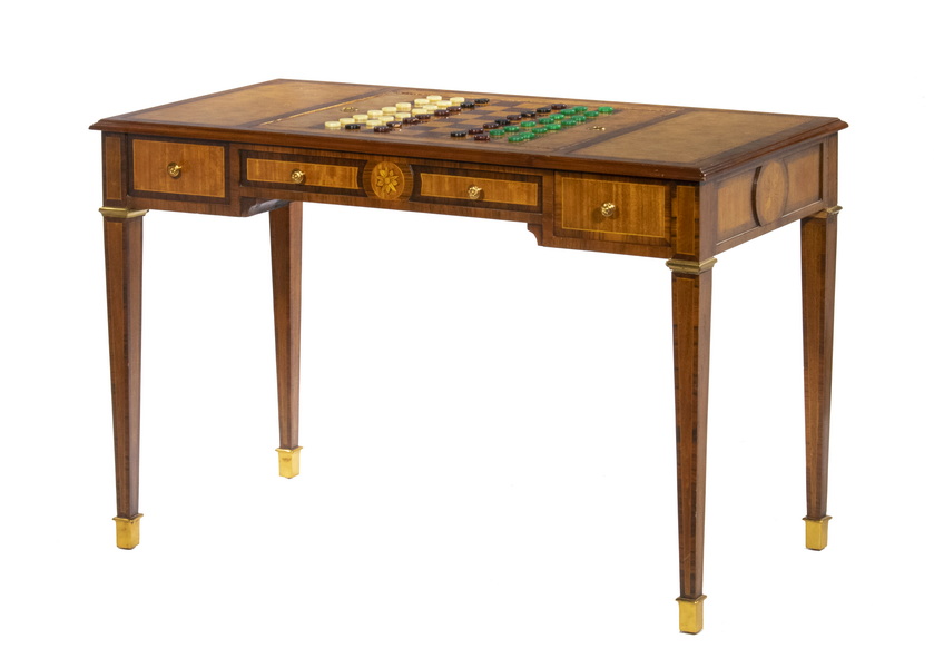 LEATHER TOP GAME TABLE Custom Inlaid 2b4911