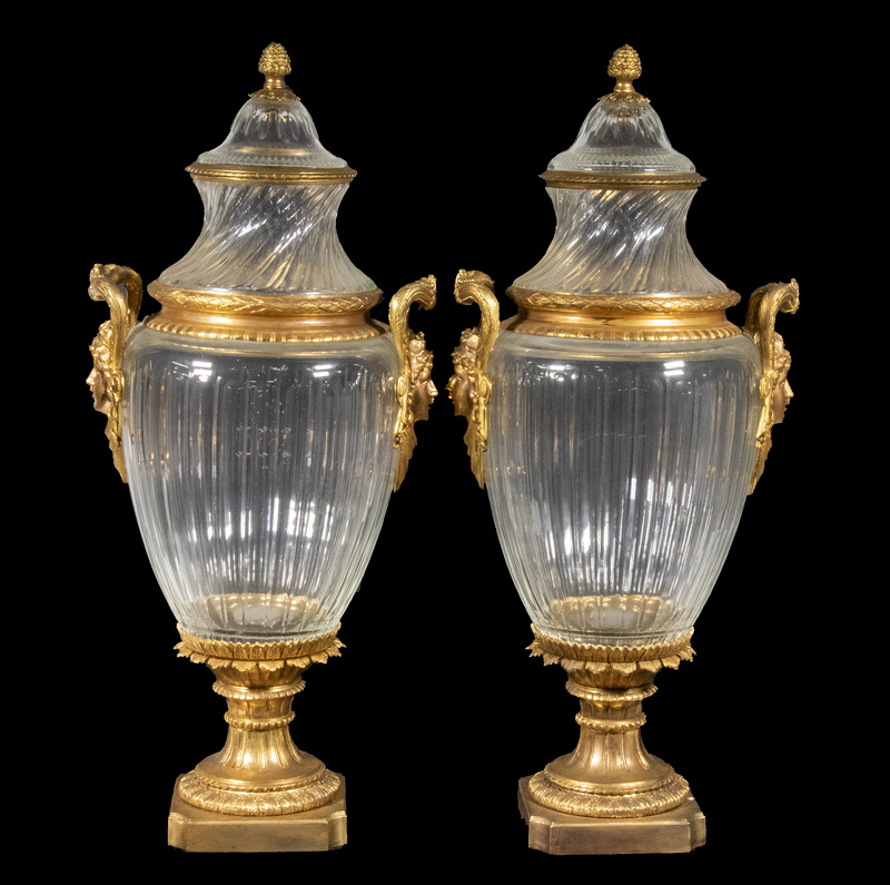 PR FRENCH CRYSTAL URNS Pair of