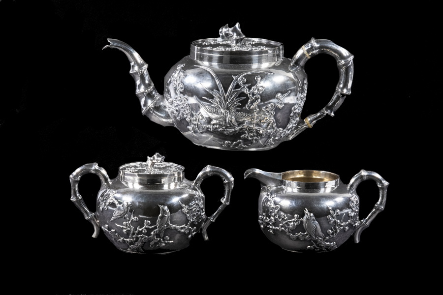  3 PC CHINESE EXPORT SILVER TEA 2b4981