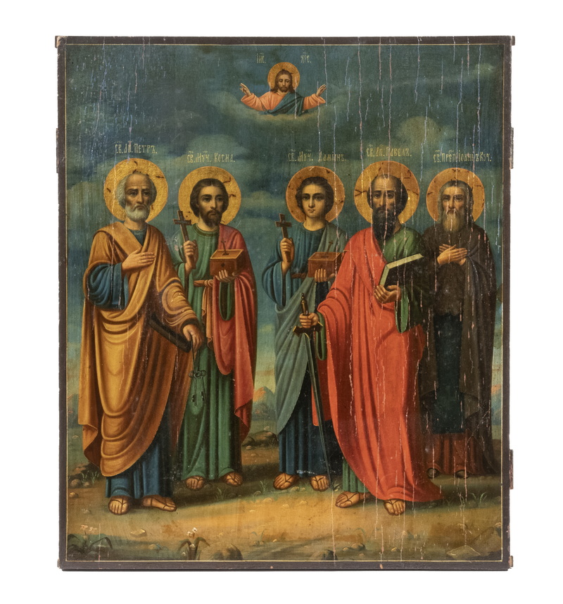 19TH C RUSSIAN ICON Five Apostles 2b49ad