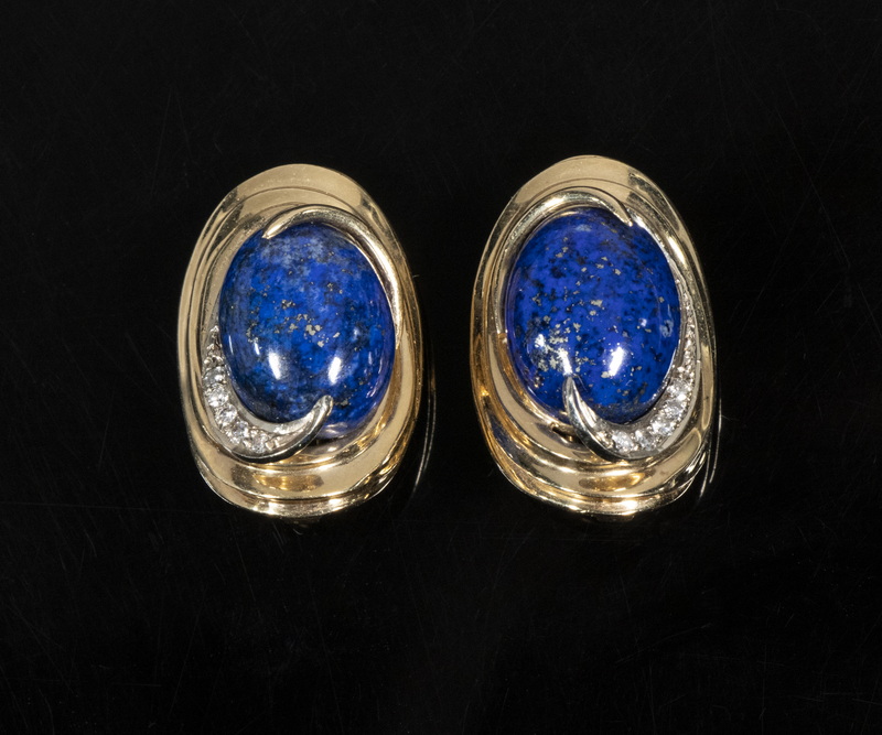 GOLD, DIAMOND AND LAPIS EARRINGS