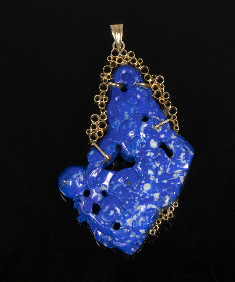 CARVED LAPIS DRAGON PENDANT Chinese