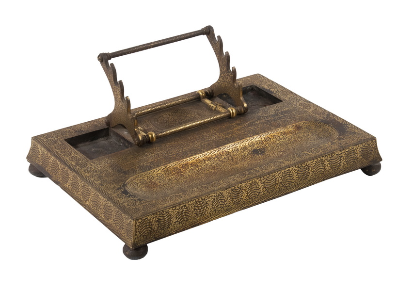 OTTOMAN GOLD INLAID STEEL INKSTAND 19th