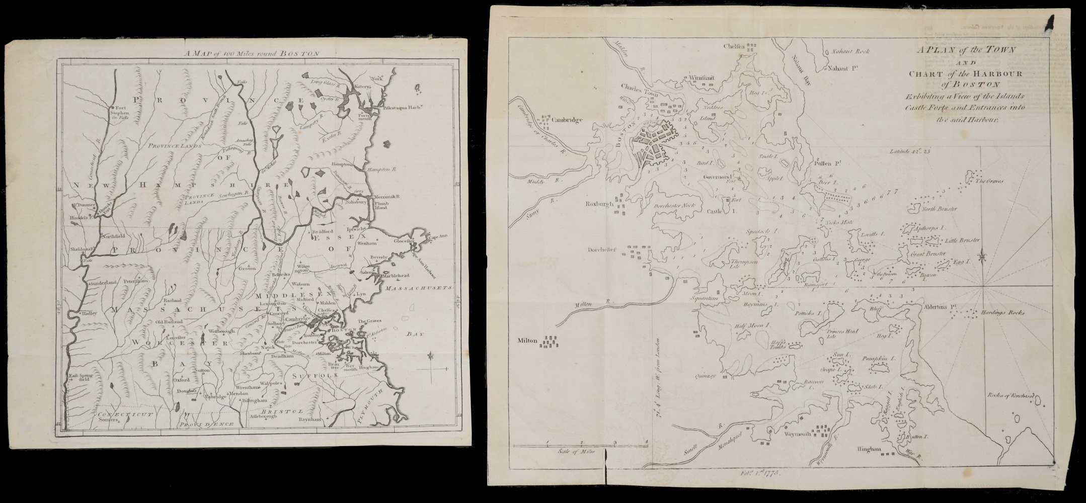  2 EARLY UNFRAMED MAPS OF BOSTON  2b4a25