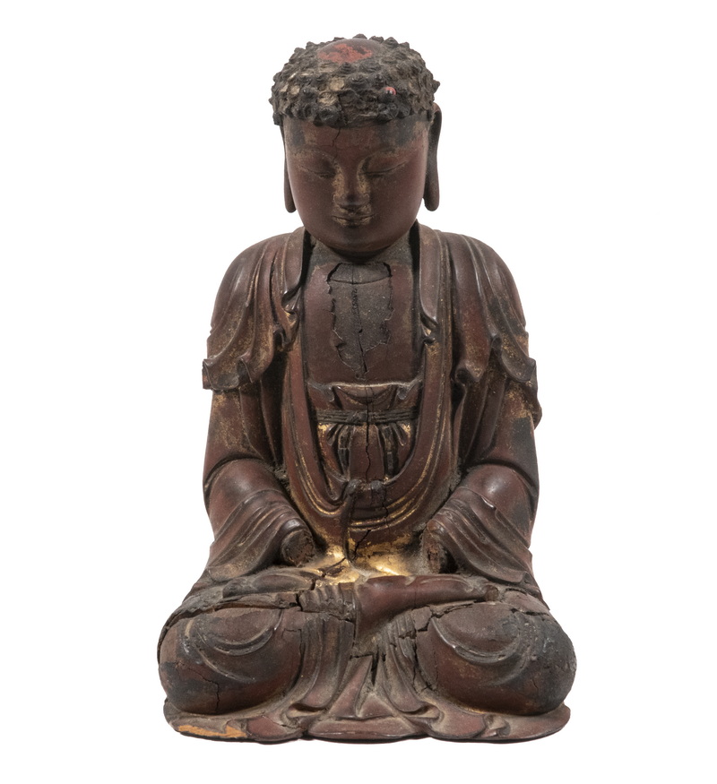 CHINESE CARVED WOODEN BUDDHA Ming 2b4c8e