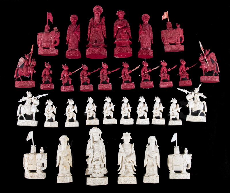 CHINESE CARVED IVORY CHESS SET