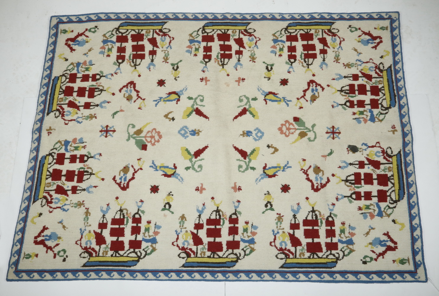 CREWELWORK AREA RUG WITH SAILING 2b506a