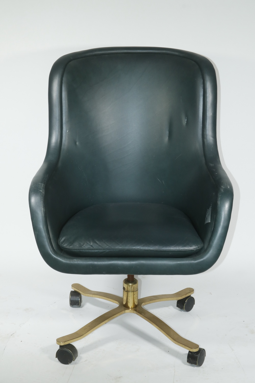 MID CENTURY GREEN LEATHER OFFICE CHAIR