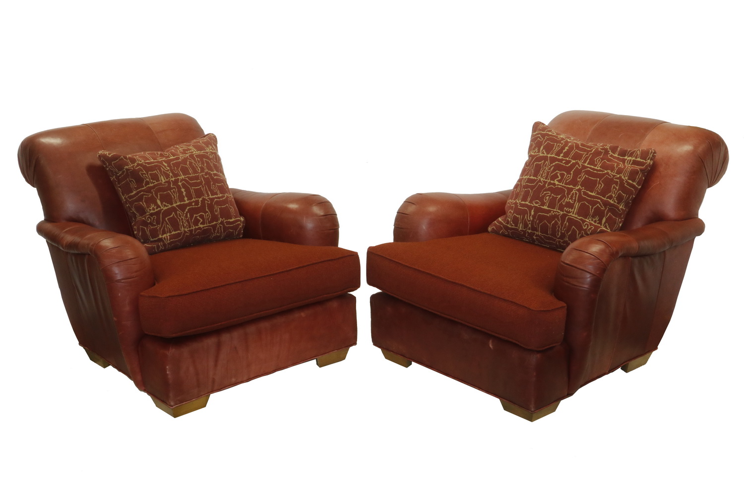 PR BAKER RED LEATHER CLUB CHAIRS