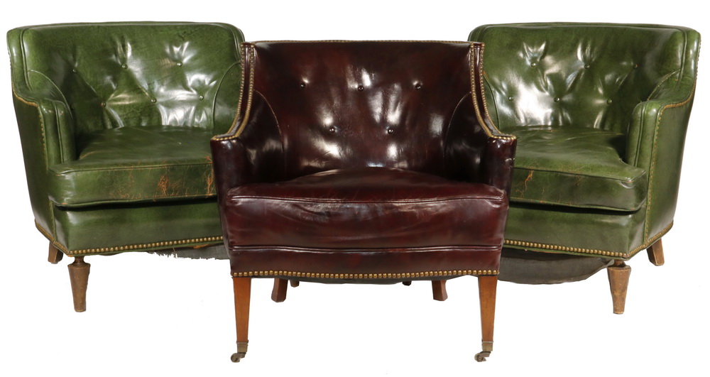 (3) LEATHER CLUB CHAIRS, A PR OF