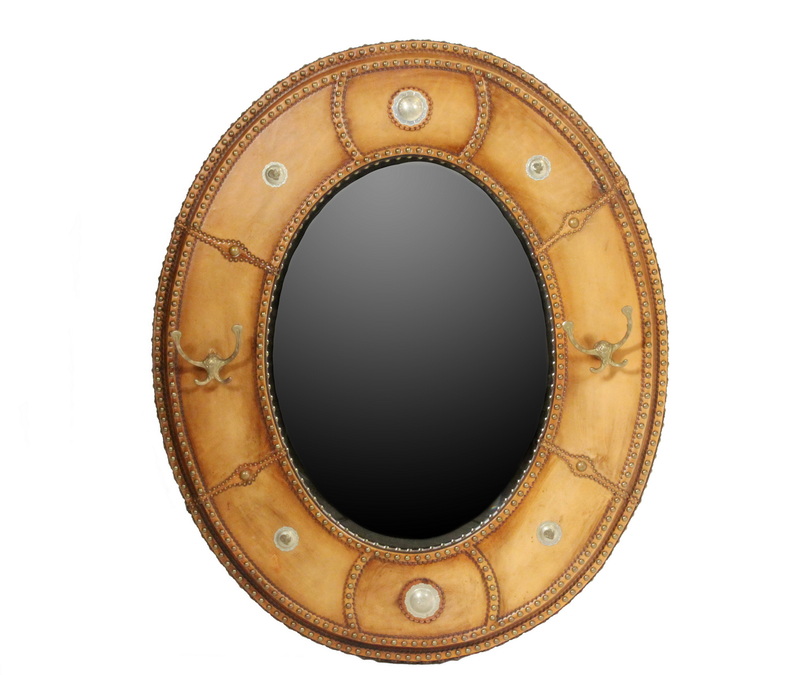 LARGE LEATHER FRAMED HALL MIRROR