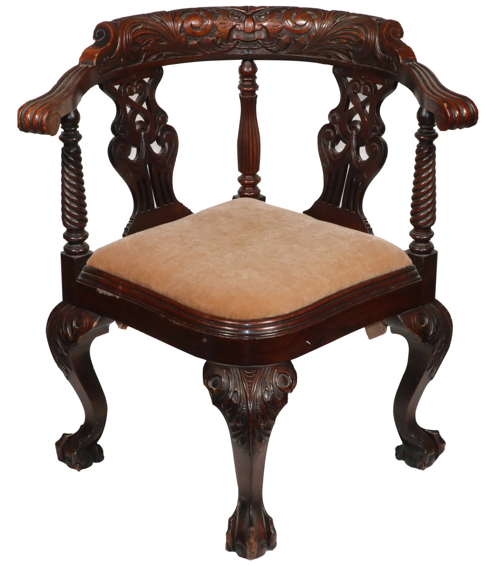 VICTORIAN CARVED CORNER CHAIR Late 19th