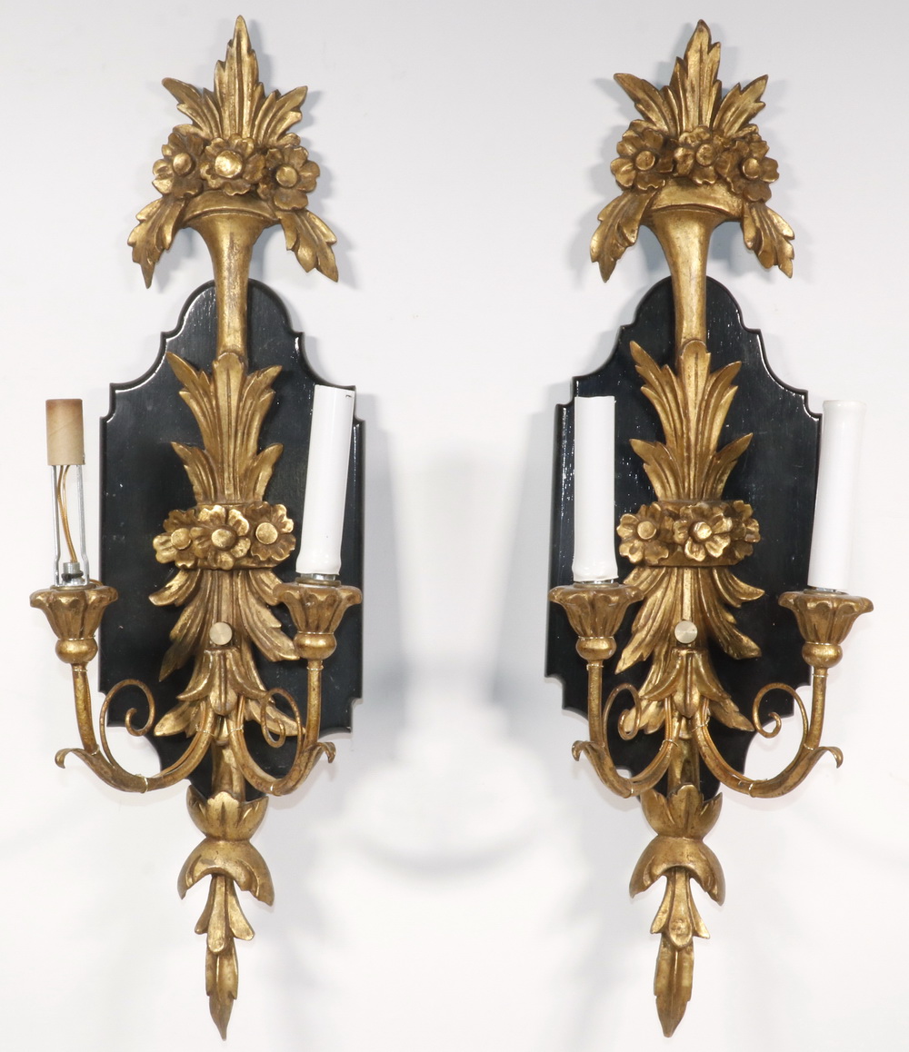 PR OF ITALIAN CANDLE SCONCES Carved 2b5194