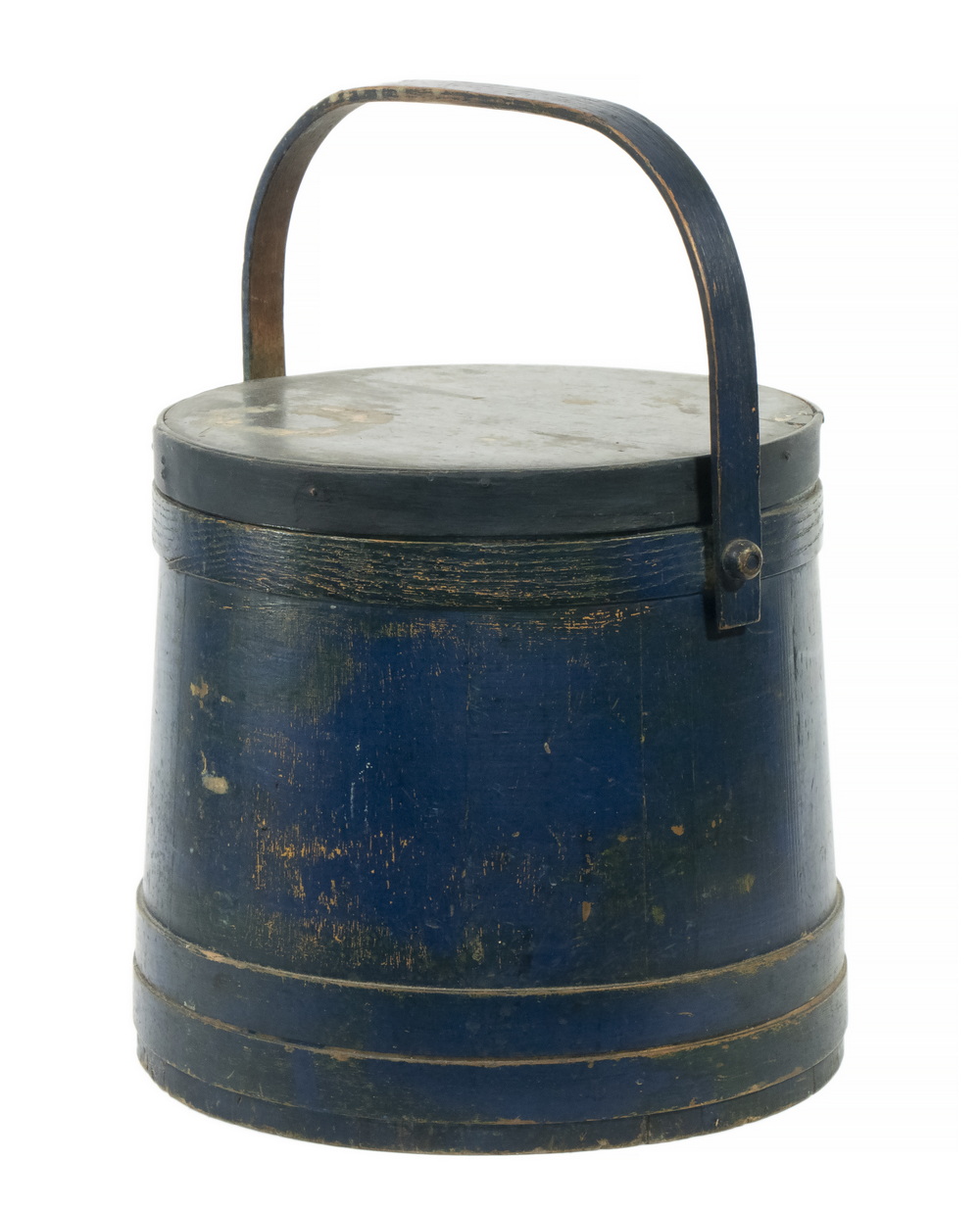19TH C. BLUE PAINTED WOODEN FIRKIN