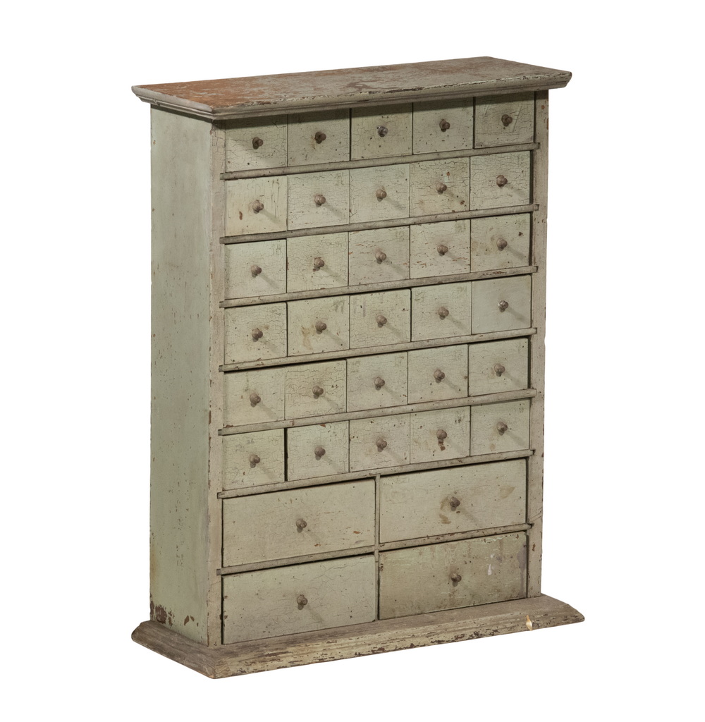 19TH C. PAINTED OAK 34-DRAWER SPICE