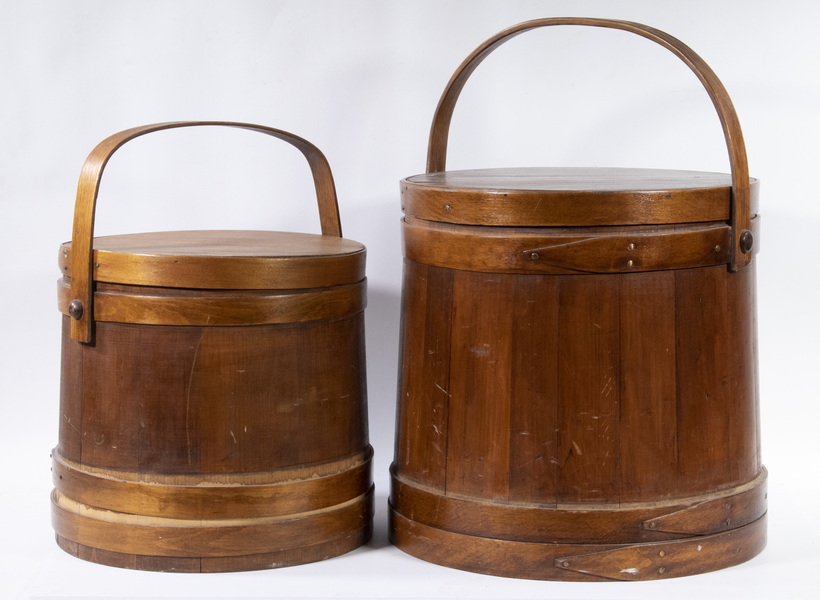  2 WOODEN LIDDED FIRKINS Lot of 2b2f0f