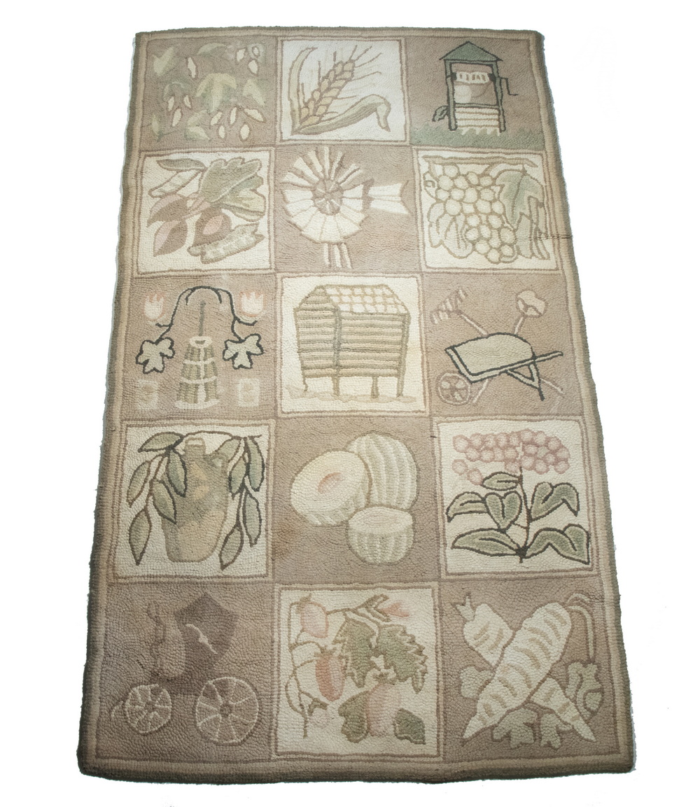  2 FARM THEMED HOOKED RUGS WITH 2b2f12