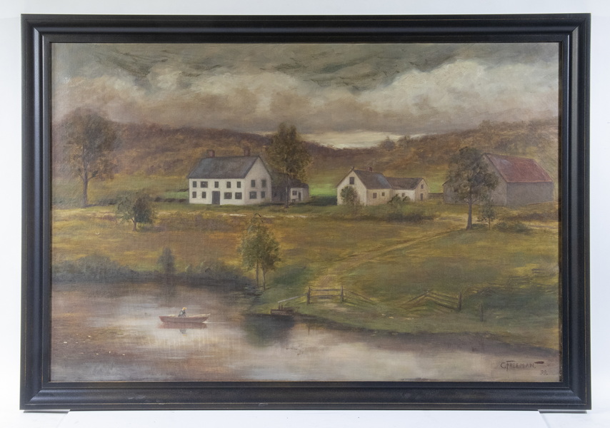 19TH C AMERICAN FOLK ART LANDSCAPE 2b2fa2