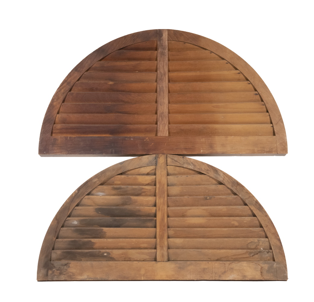 PAIR OF ARCHED TOP FIXED LOUVERED
