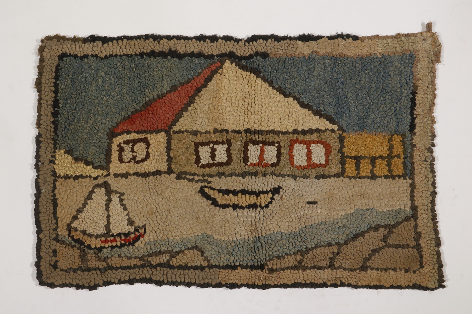 HOOKED RUG Early 20th c. Scenic