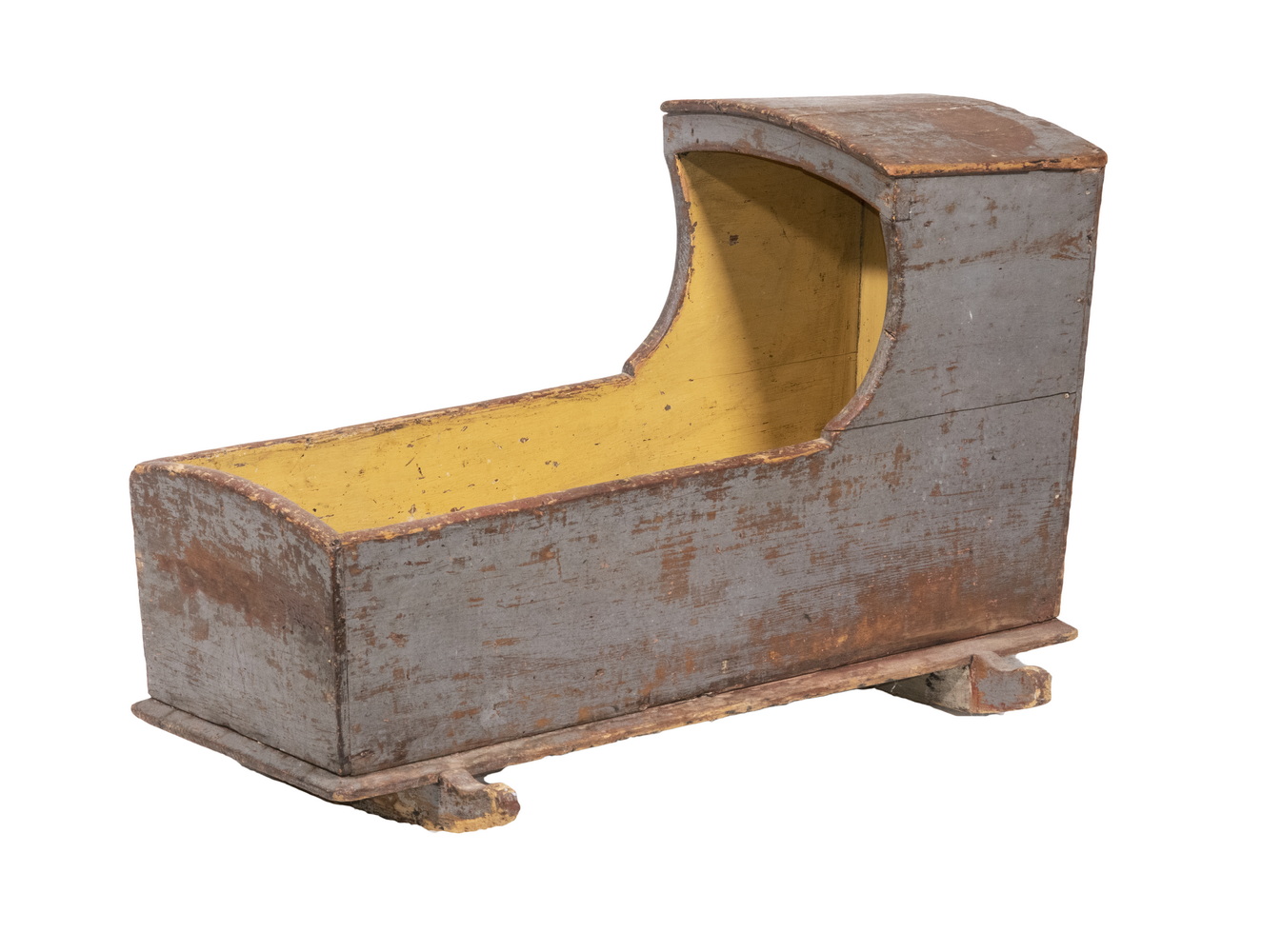 PAINTED PINE CRADLE 18th c. Hooded