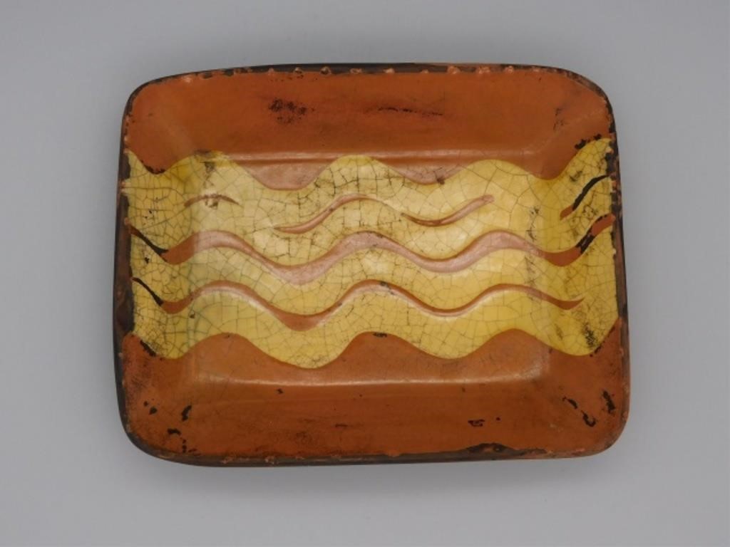 MINIATURE REDWARE DISH WITH SLIP