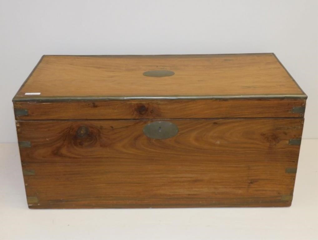CAMPHOR WOOD CHEST, 19TH C. BRASS TRIM,refinished