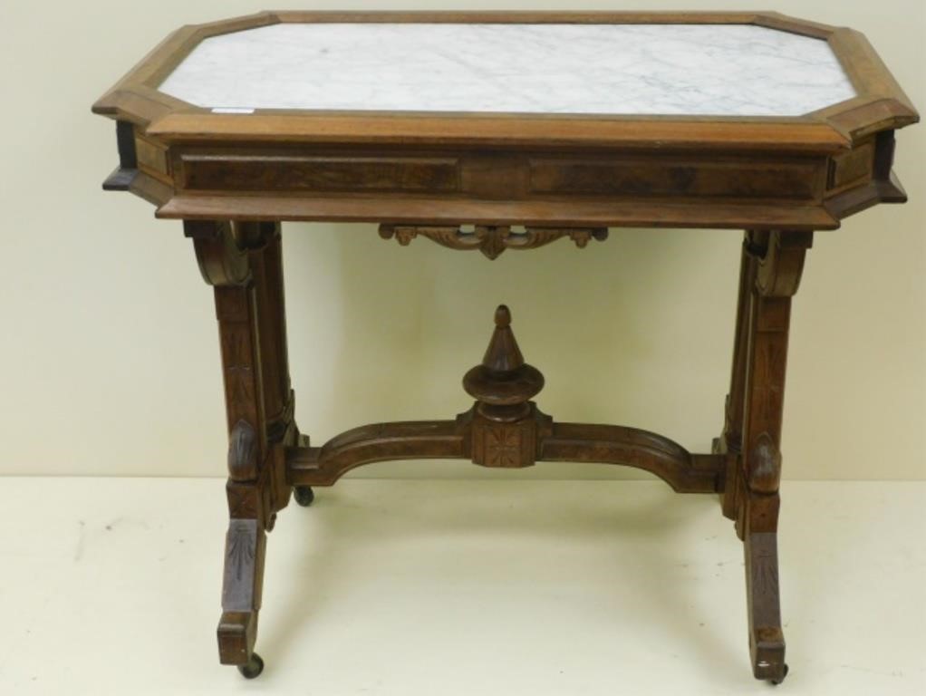 VICTORIAN MARBLE TOP PARLOR TABLE, LATE