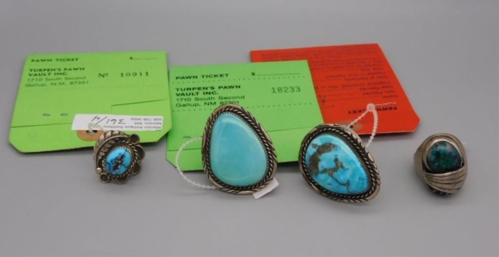  4 NATIVE AMERICAN SILVER RINGS  2b32d8