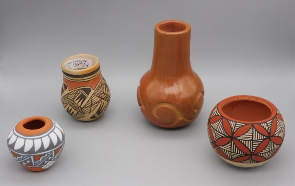 (4) MINIATURE PUEBLO POTS. 20TH CENTURY.