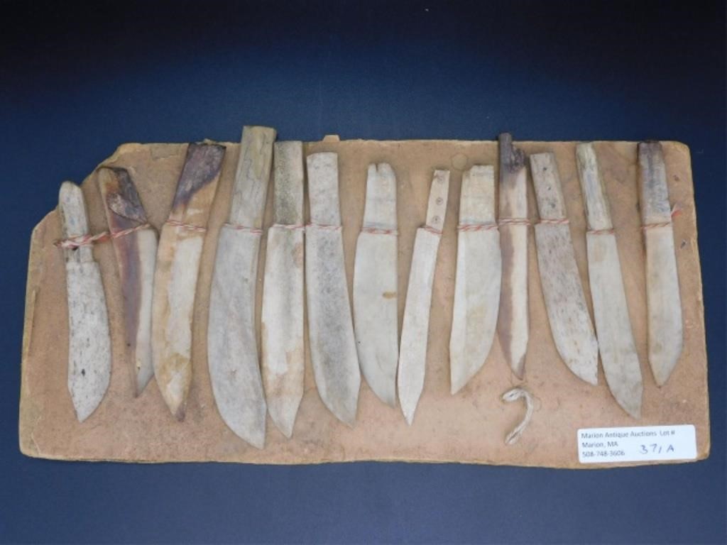 (13) INUIT BONE CARVED KNIFE BLADES,