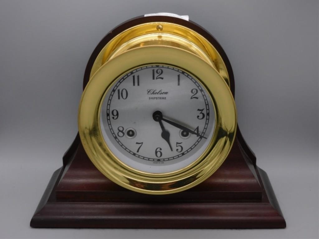 BRASS CHELSEA SHIPS BELL CLOCK, CONTEMPORARY.Mounted