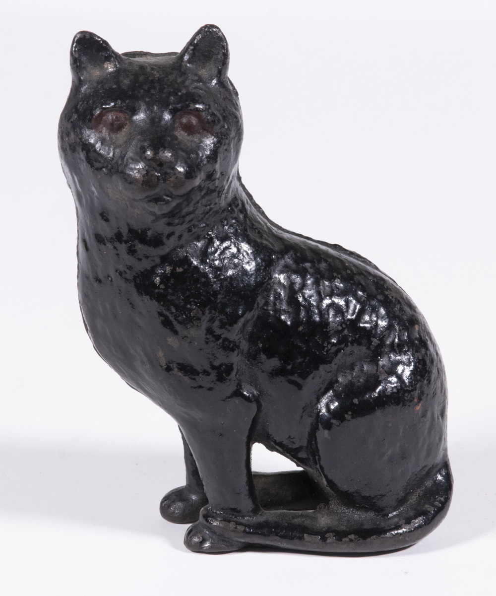 CAST IRON SEATED CAT STILL BANK 2b357b