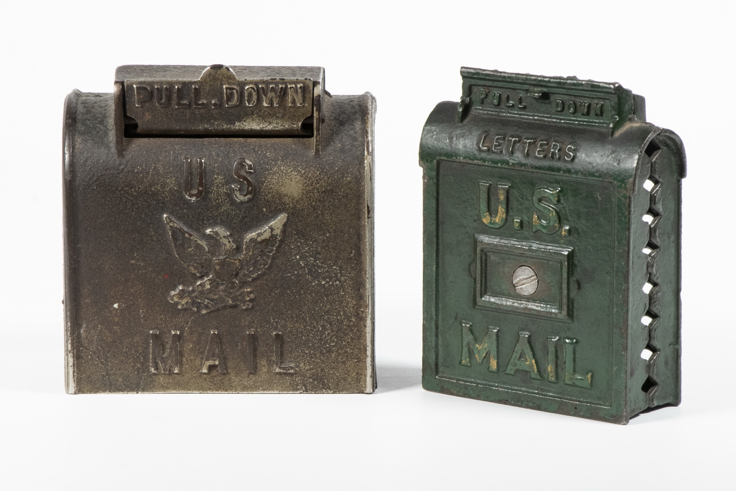 (2) CAST IRON US MAIL STILL BANKS