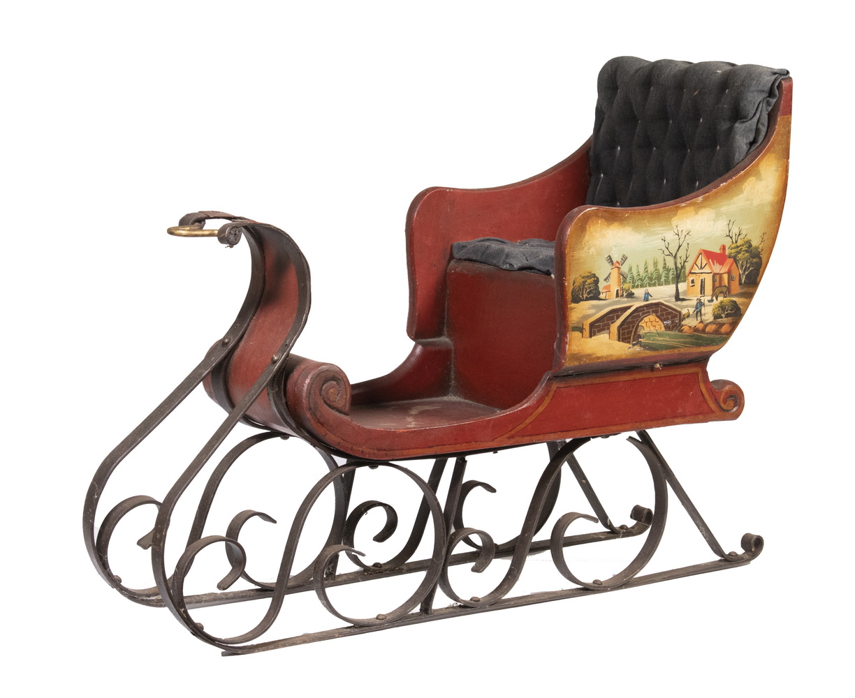 WOOD & METAL DOLL SLEIGH Contemporary