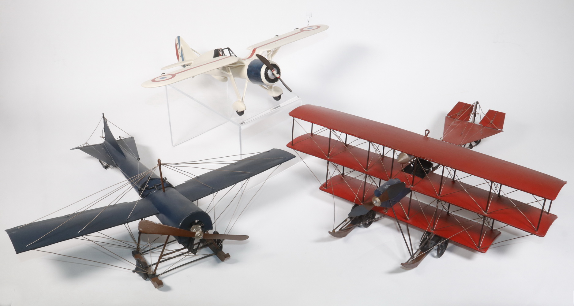 (3) FOLK ART WWI FIGHTER PLANES Large