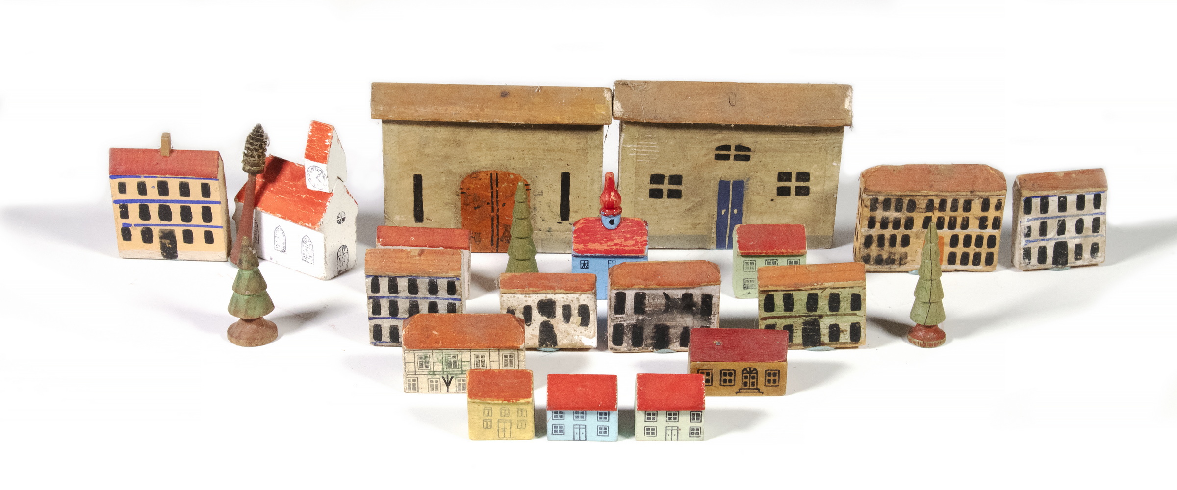 PAINTED TOY WOODEN VILLAGE Vintage 2b3729
