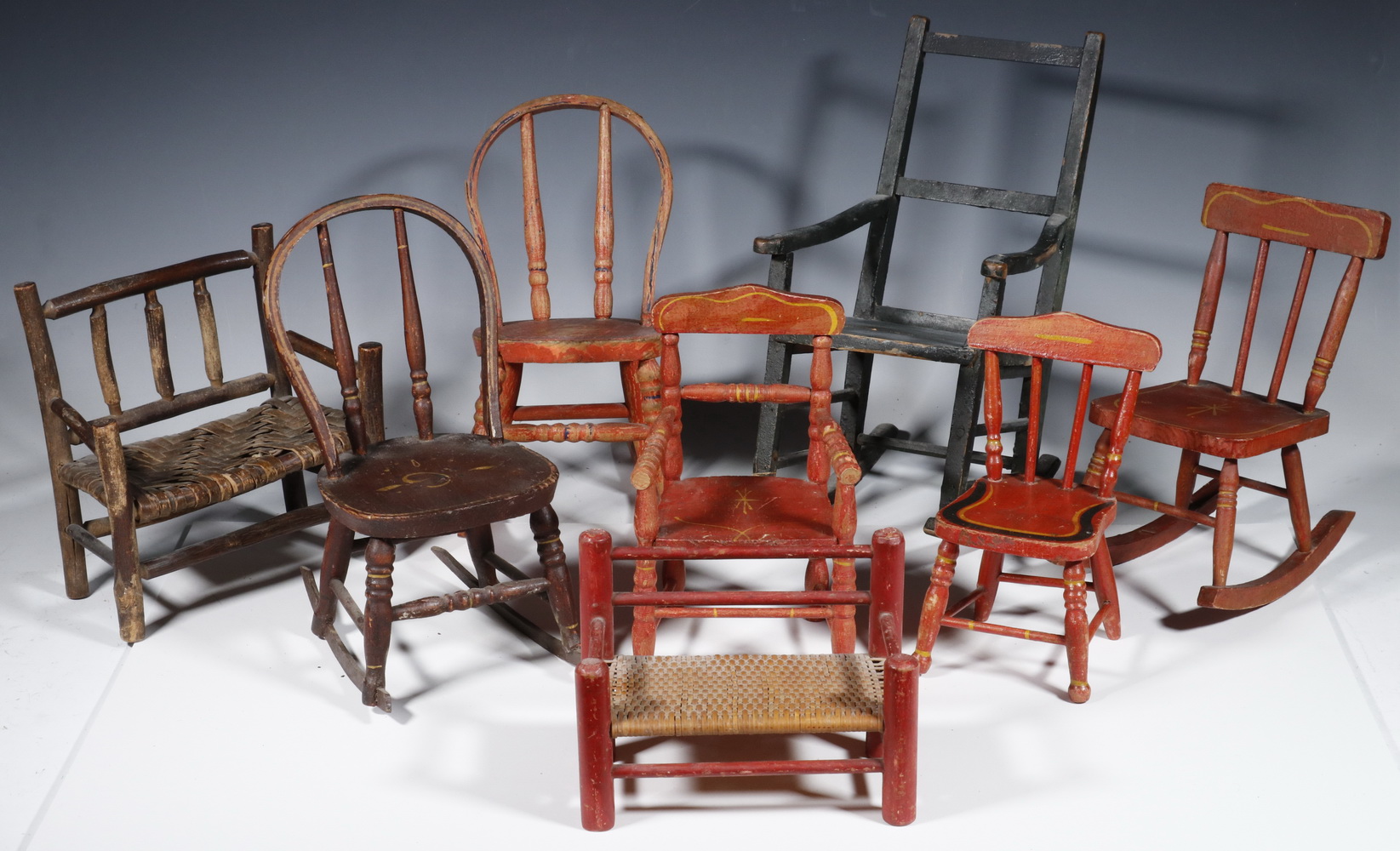 (8) AMERICAN FOLK ART DOLLS' CHAIRS