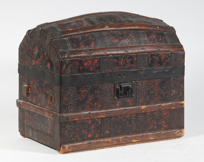 19TH C. DOLL TRUNK Early Iron Bound