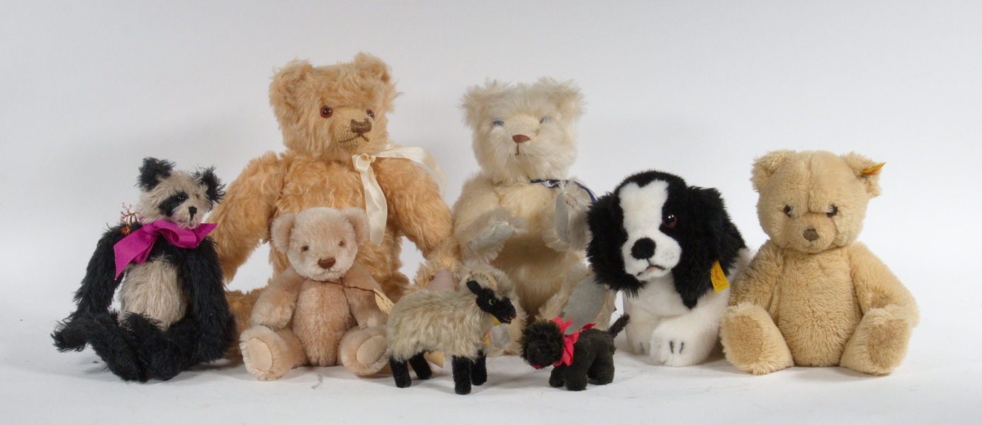 (8) STUFFED TOY ANIMALS, INCL STEIFF,