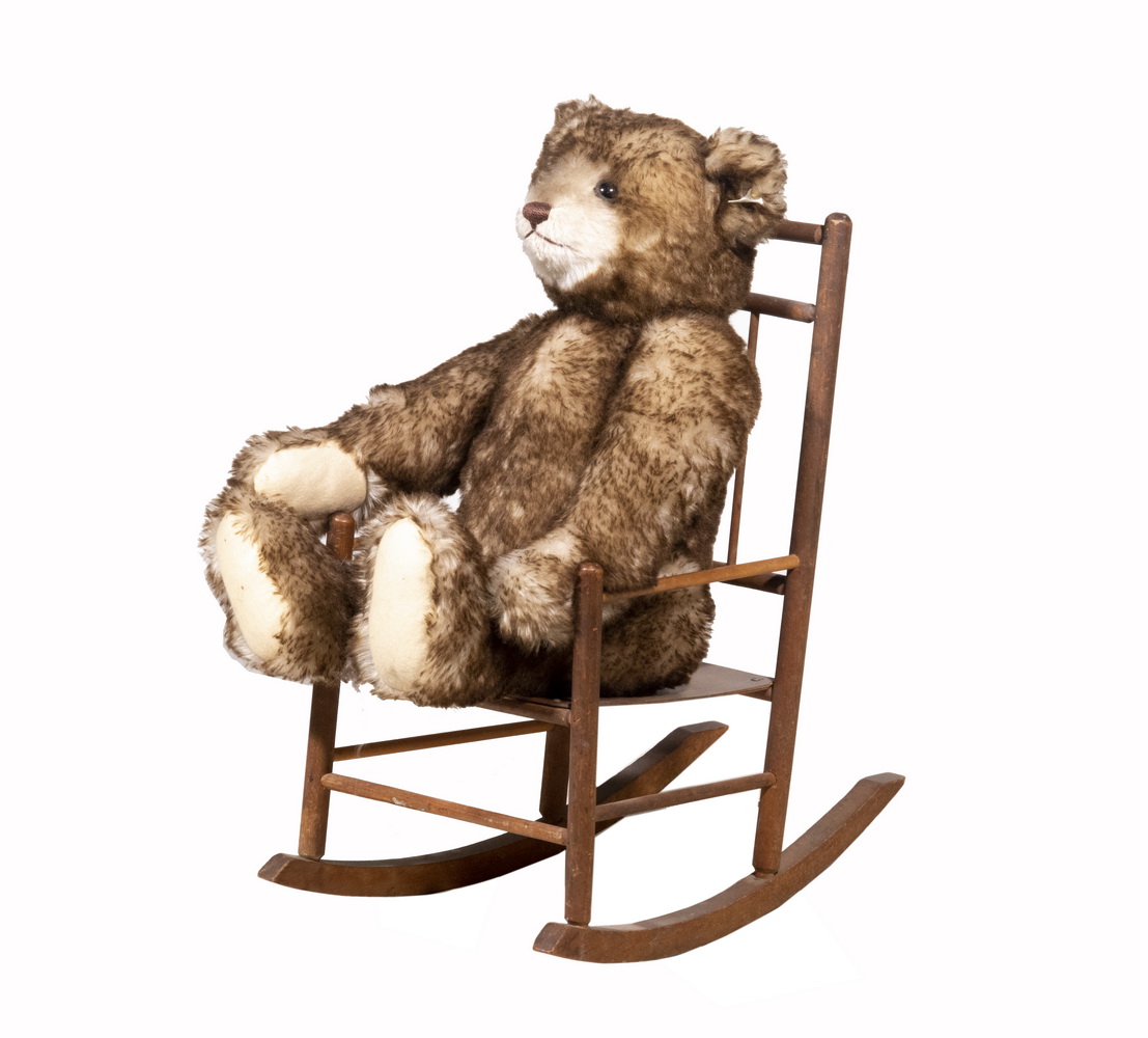 STEIFF TEDDY BEAR IN CHILD-SIZE ROCKER