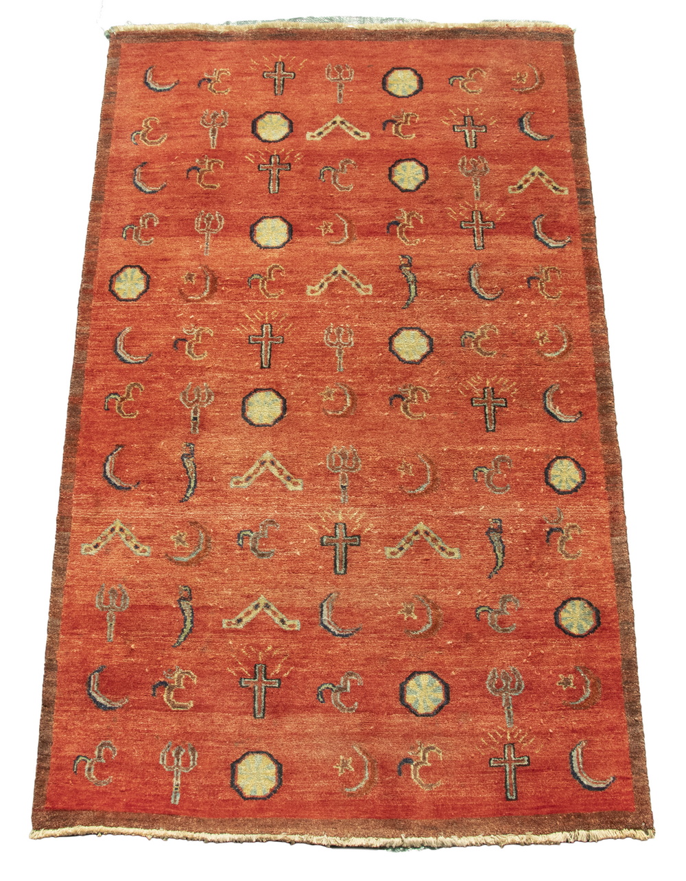 INDIA MADE PEACE RUG A rust-red field