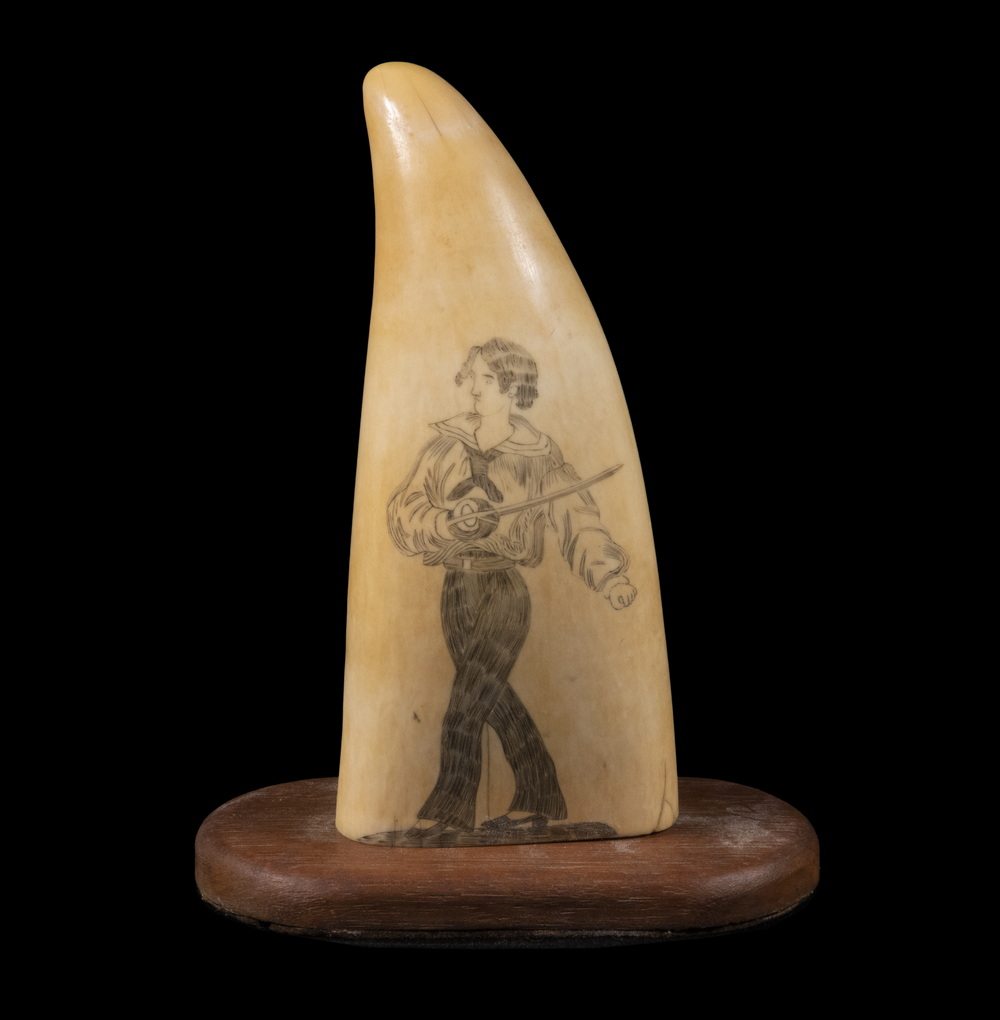 SCRIMSHAW DECORATED WHALE TOOTH 2b3b2c