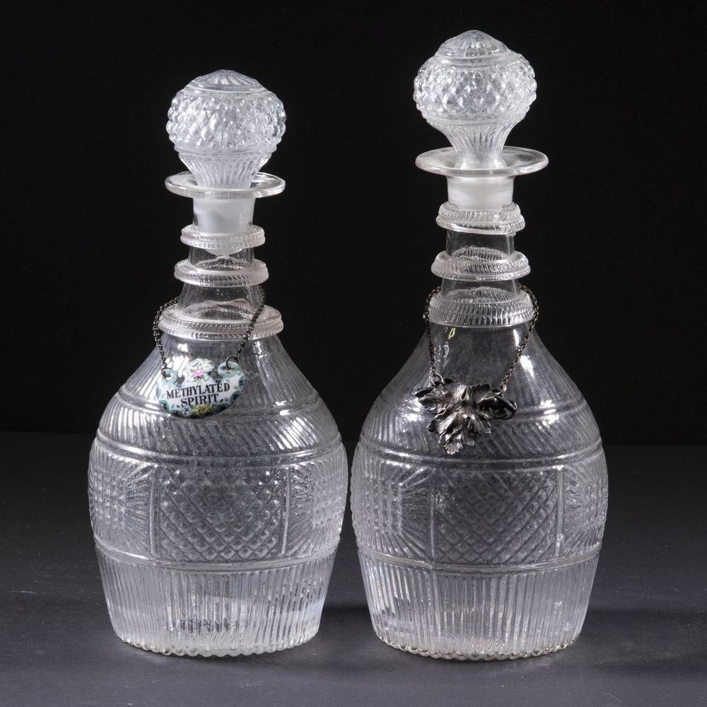 EARLY THREE MOLD BLOWN GLASS DECANTERS 2b3bd5