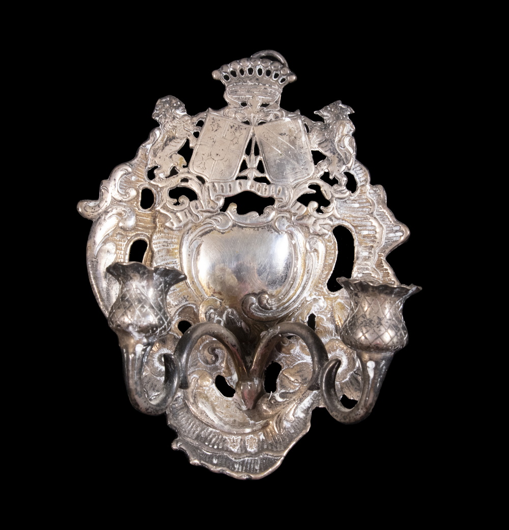 EARLY FRENCH SILVER CANDLE SCONCE 2b3c47