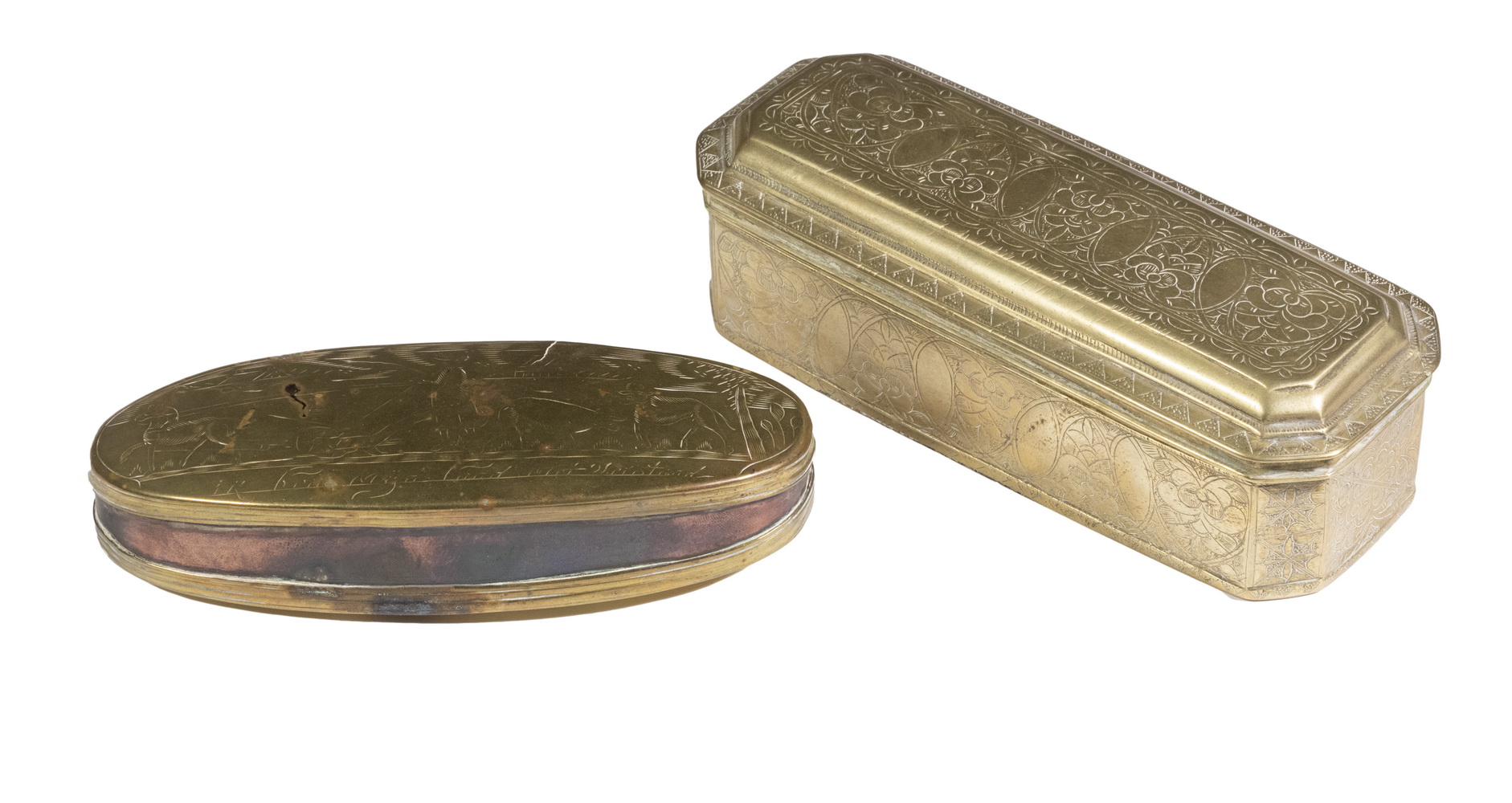  2 BRASS TOBACCO BOXES 18th c  2b3c5a