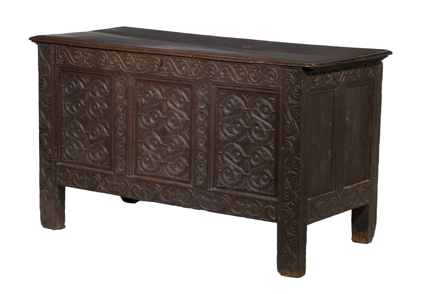 ENGLISH OAK COFFER 17th c Joined 2b3cac