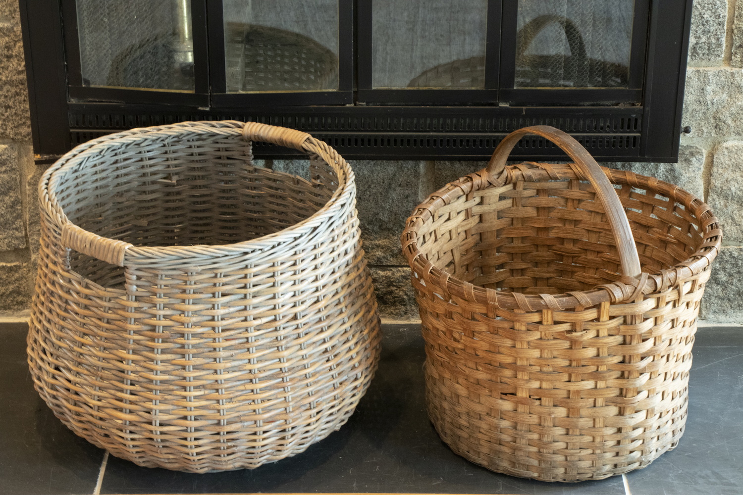 PR OF WOVEN BASKETS Two rustic 2b3e3f