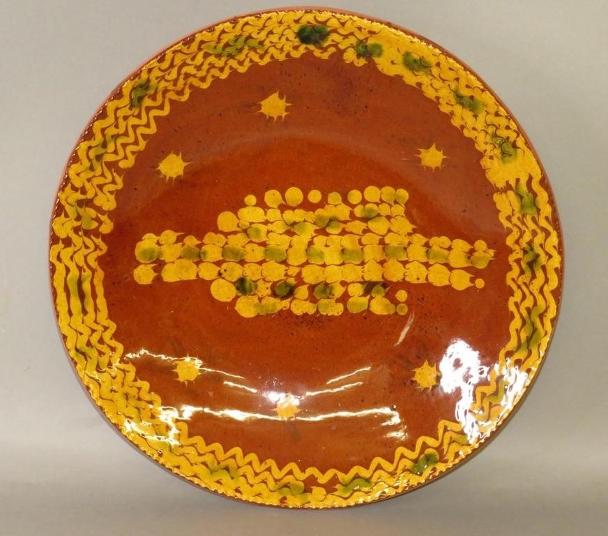 LARGE FOLK ART SLIPWARE DECORATED 2b7167